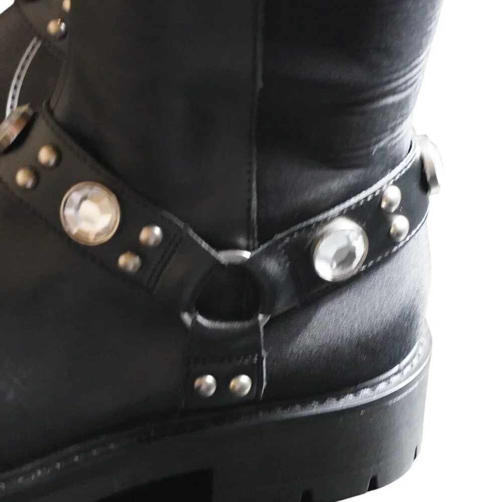 Karl Lagerfeld Milla Rhinestone Embellished Tall Leather Riding Boots